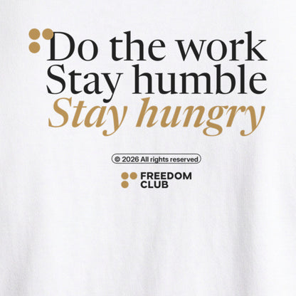Do The Work Tee, White, back print detail [m655v2-08]