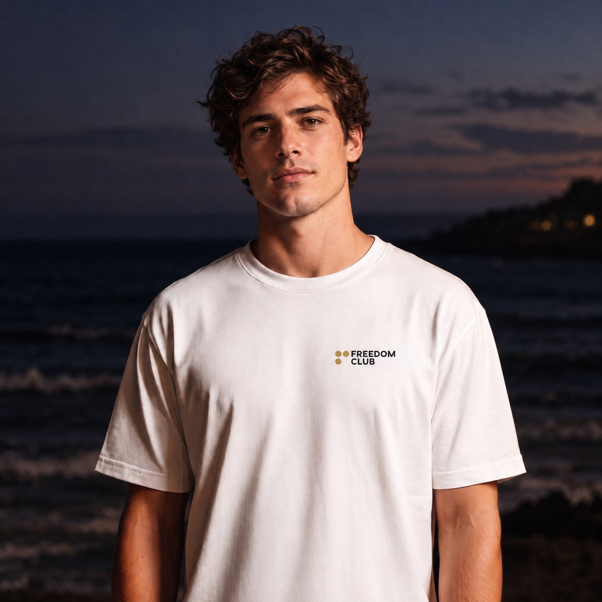 The Gold Coast Tee, worn front, left chest logo [m818h-02]