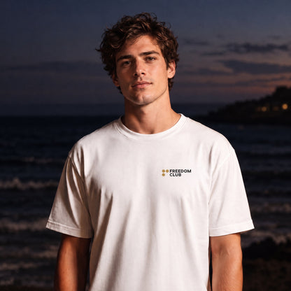 The Gold Coast Tee, worn front, left chest logo [m818h-02]