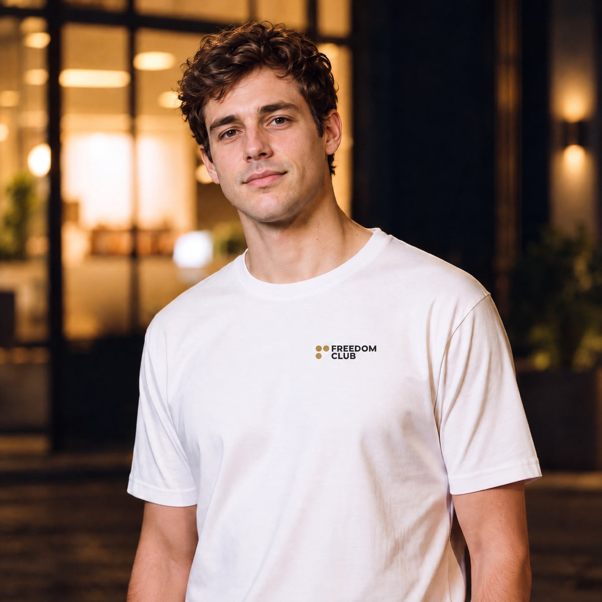 The Melbourne Tee, worn front, left chest logo [m818h-02]