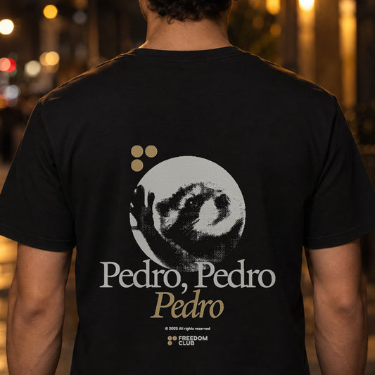 The Pedro Tee, worn back, print centred [m712-01]