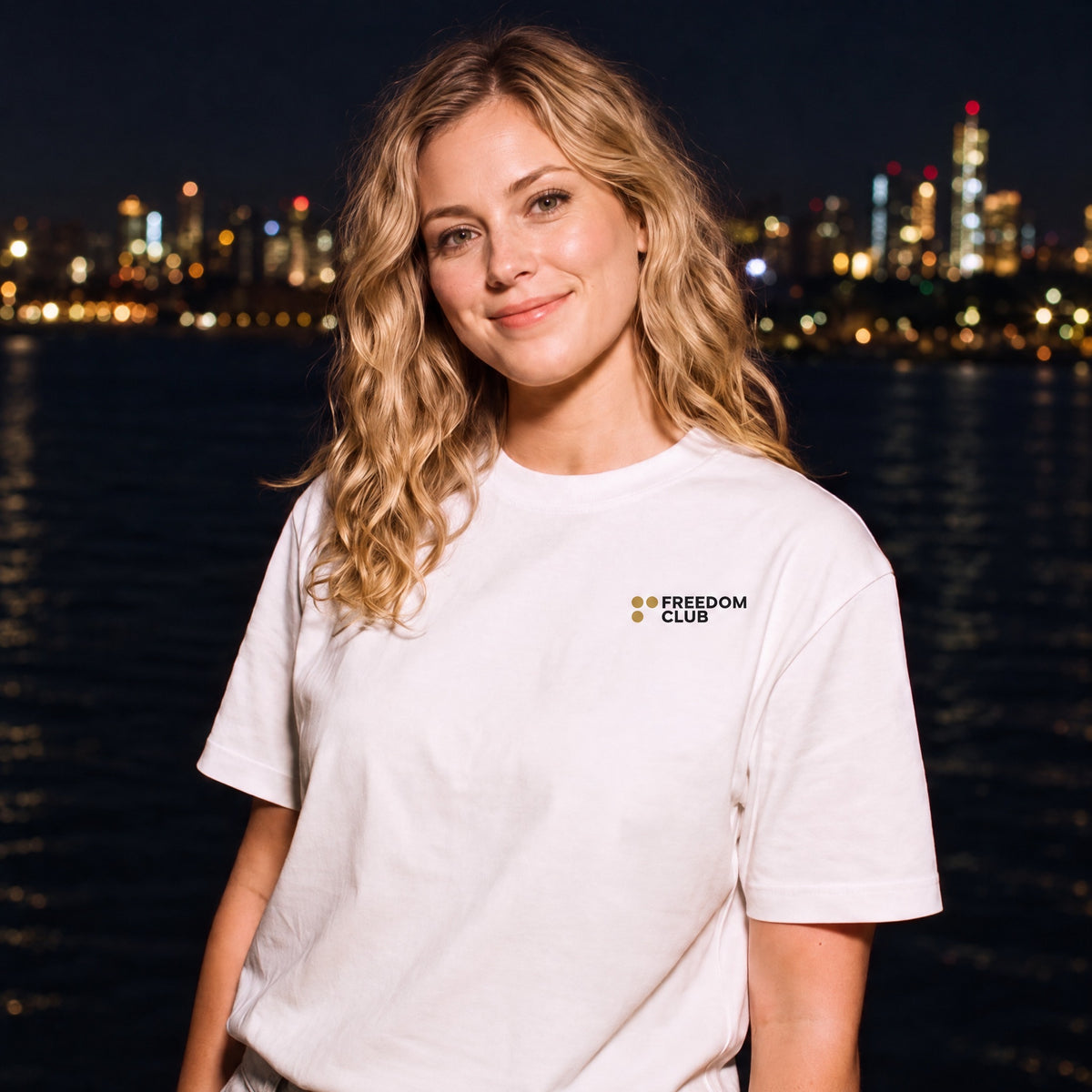 The Sydney Tee, worn front, left chest logo [m818h-02]
