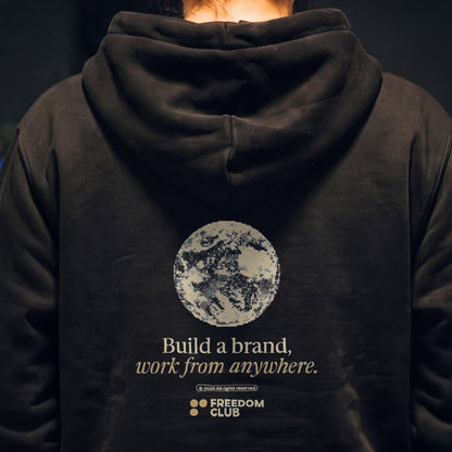 Work From Anywhere Hoodie, worn back, print high on back [m712-01]
