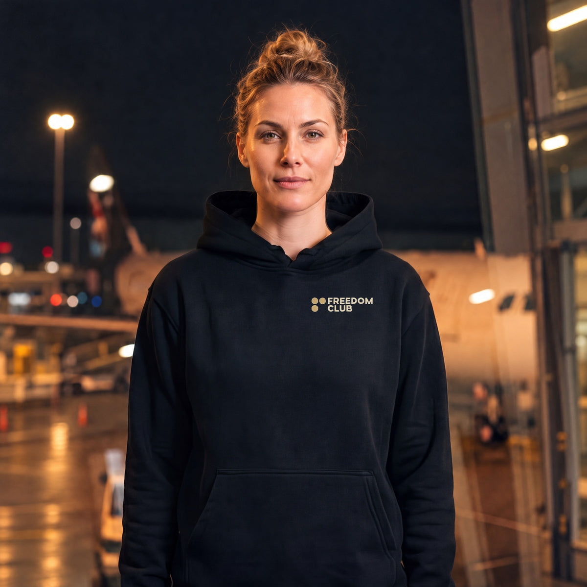Work From Anywhere Hoodie, worn front, left chest logo [m818h-02]